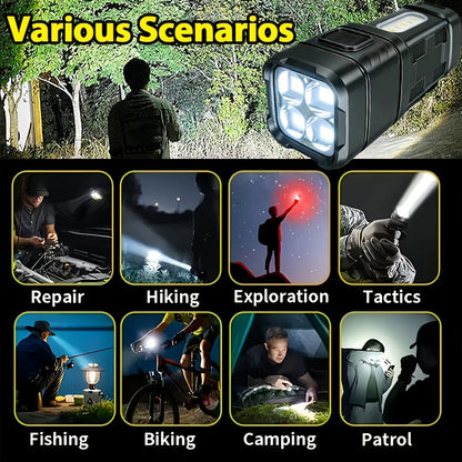 Mini lampe de poche LED rechargeable, lot de 3 ou 6, 2000 lumens, COB, 4 modes, charge USB-C, lampe de poche compacte avec clip arrière et batterie intégrée pour le camping, la randonnée, la chasse et les urgences