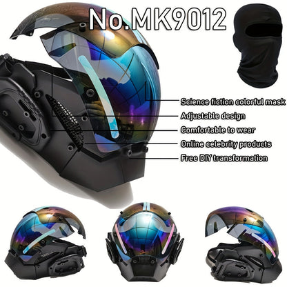 Ensemble masque mecha punk futuriste respirant, cagoule et sac à dos à cordon pour Halloween, cosplay, rave, festival, spectacle et photographie