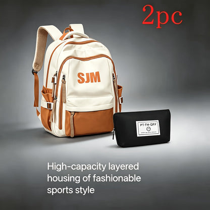 Ensemble de sac à dos de voyage grande capacité pour homme, sacoche pour ordinateur portable en nylon durable à compartiments multiples avec sangles réglables pour les voyages d'affaires et le campus – Combinaison sac à dos et sac à bandoulière