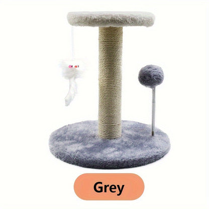 Arbre à chat avec griffoir, souris suspendue et balle sur ressort, tour d'activité pour chatons et jeunes chats, blanc, gris, marron