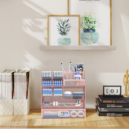 Organisateur de bureau en maille avec tiroir et porte-stylo – Rangement pour crayons pour bureau, école et atelier d'art, design en maille respirante, disponible en noir, jaune et bleu
