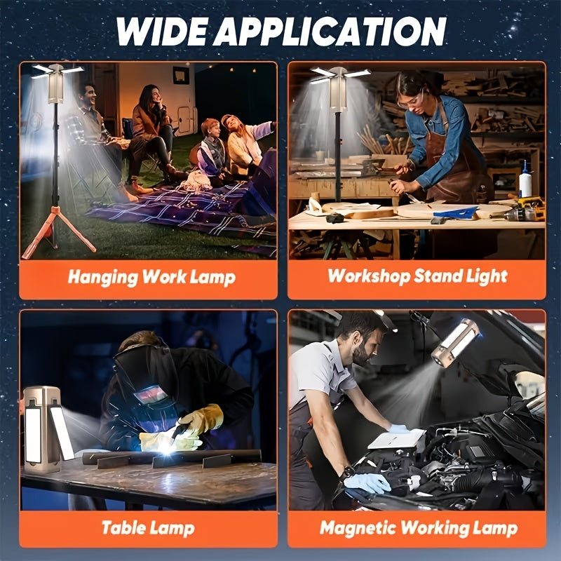 Lampe de travail LED magnétique extensible et rechargeable – 7 modes d'éclairage, lampe d'inspection pliable et orientable à 360° pour la réparation automobile, les machines, le camping, la randonnée, la pêche et les urgences