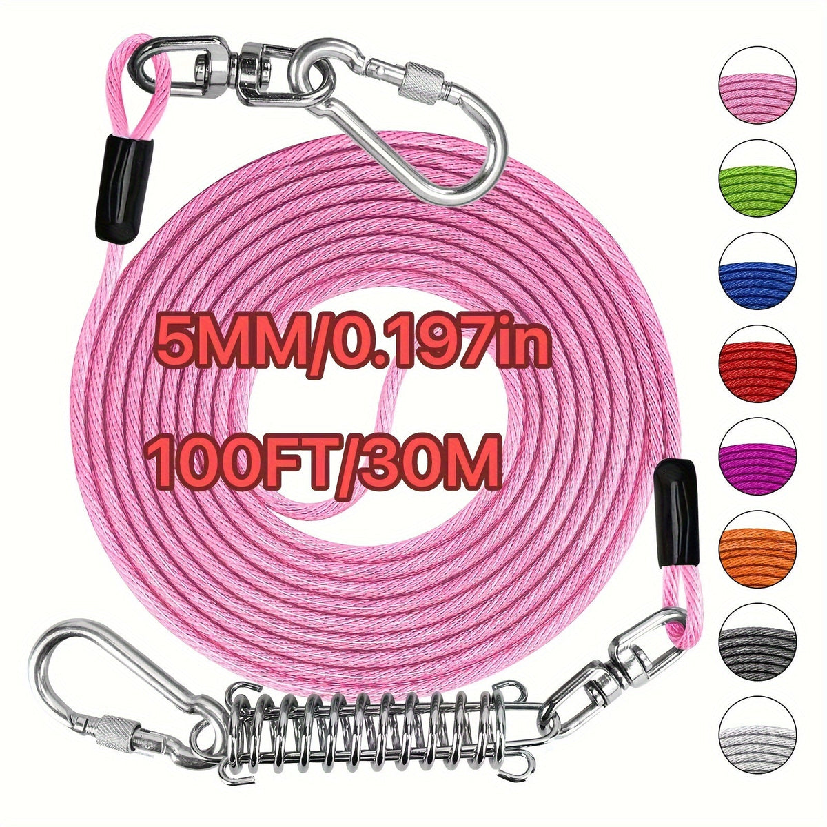 Laisse pour chien ultra-résistante de 1,8, 3, 4,5, 9, 15, 23 ou 30 mètres, câble d'attache d'entraînement pour grands chiens jusqu'à 225 kg, corde de course durable et résistante aux morsures pour le jardin