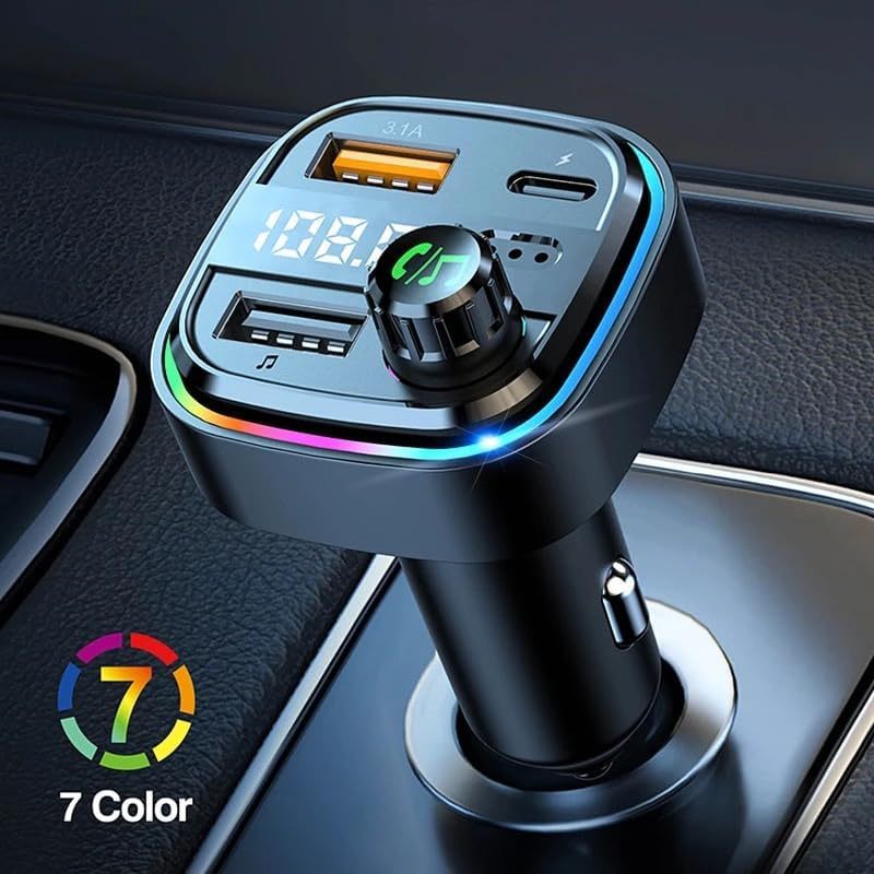 Transmetteur FM Bluetooth pour voiture – BT 5.0, charge rapide 48W QC3.0 & PD, double microphone, basses 360°, 2 ports USB + 1 port USB-C, prend en charge clé USB & AUX, adaptateur autoradio – Noir