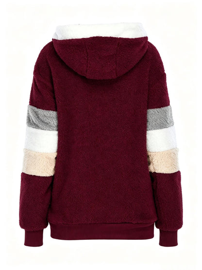 Veste Teddy pour femme – Manteau en polaire zippé color-block automne-hiver, vêtement d'extérieur décontracté doux et chaud, 2 combinaisons de couleurs, tailles S-XL, veste confortable style urbain