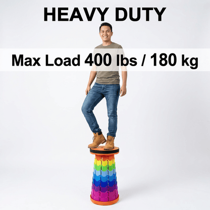 Collapsible Camping Stool 400 Lbs Capacity Ultra-Portable Lightweight Folding Seat - Folds Flat Fits in Backpack for Camping, Hiking, Fishing & Indoor Outdoor Use - Rainbow Option Available