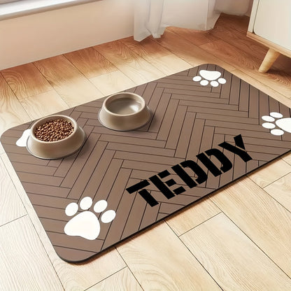 Tapis de gamelle personnalisé pour animal de compagnie – Grand tapis antidérapant, absorbant et à séchage rapide pour chien et chat, set de table imperméable style nordique pour nourriture et eau, cadeau personnalisé pour chien et chat