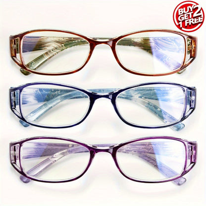 Lot de 3 paires de lunettes de lecture fleuries pour femme - Montures rectangulaires, verres haute définition, lunettes élégantes marron, bleu et violet, charnières à ressort, monture légère et confortable, idée cadeau