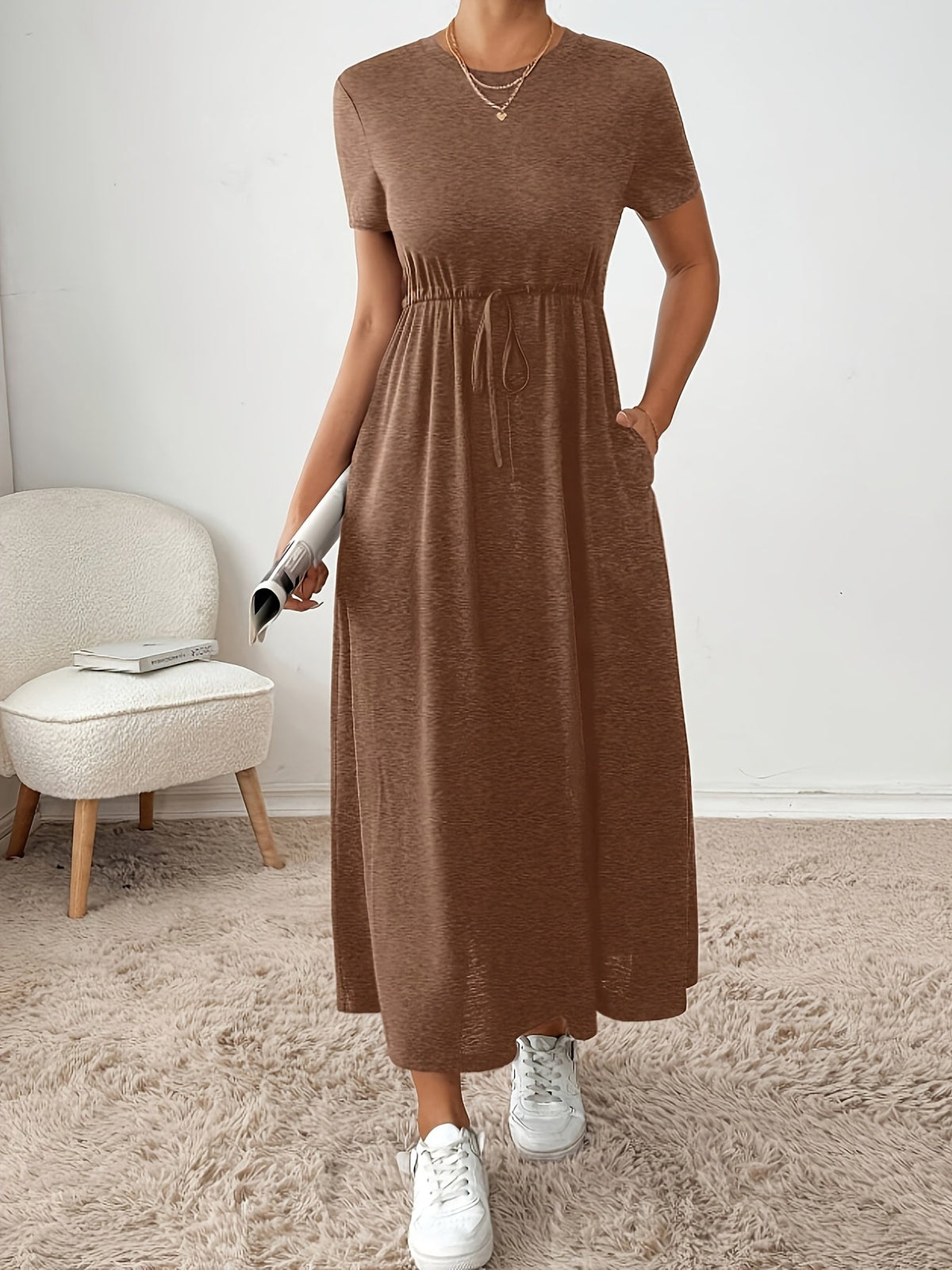 Robe midi moulante extensible pour femme, couleur unie, coupe ajustée, robe de soirée décontractée, tissu en maille hautement élastique, vêtement confortable toutes saisons, gris foncé, vert foncé, noir, XS-XL