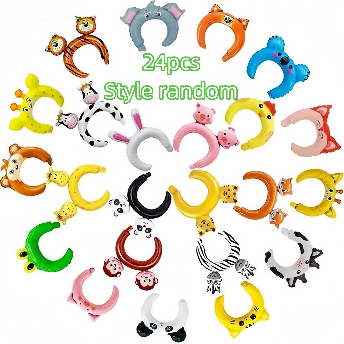 24 serre-têtes gonflables animaux du zoo pour enfants – Arceaux à cheveux ballons safari, jungle, ferme, vie sauvage, articles de fête d'anniversaire thème jungle, cadeaux de fête costumée animaux pour garçons et filles (modèles aléatoires)