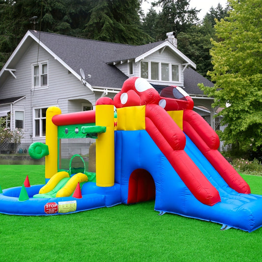 Commercial Grade Bounce House 17.7x14.5x9ft - 100% PVC Inflatable Bouncy Castle with Blower, 2 Slides, Ball Pit & Climbing Wall | Large Outdoor Bounce House for Kids Birthday Party, Backyard Events