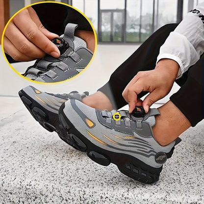 Chaussures de sécurité à embout d'acier pour hommes et femmes – Baskets de protection légères et respirantes avec semelle antidérapante, bout rond, coupe basse – Idéales pour la construction, l'entrepôt, l'extérieur et le camping (Noir/Gris, US 5–12,5)