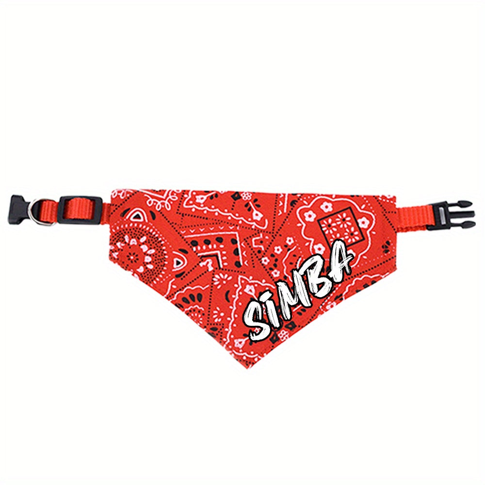 Bandana pour chien personnalisé avec fermeture à pression - Collier bavoir ajustable en polyester doux pour petits, moyens et grands chiens, tailles S M L, 4 couleurs (noir, rouge, bleu, rose), cadeau de vacances