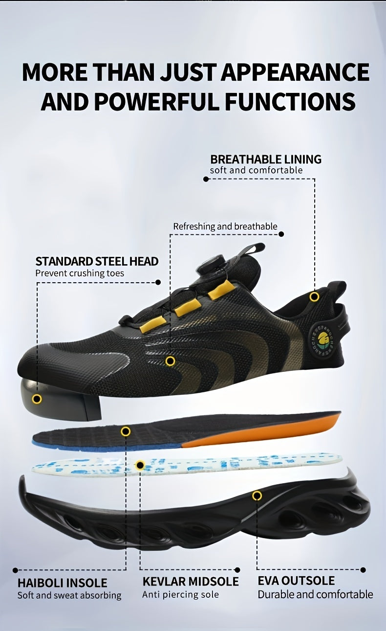 Chaussures de sécurité à embout d'acier pour hommes, largeur large, anti-perforation avec boucle rotative – Bottes de travail antidérapantes et rembourrées pour la construction, l'industrie et l'entrepôt, tailles US 6,5–13,5
