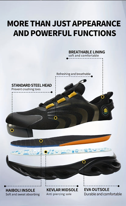 Chaussures de sécurité à embout d'acier pour hommes, largeur large, anti-perforation avec boucle rotative – Bottes de travail antidérapantes et rembourrées pour la construction, l'industrie et l'entrepôt, tailles US 6,5–13,5