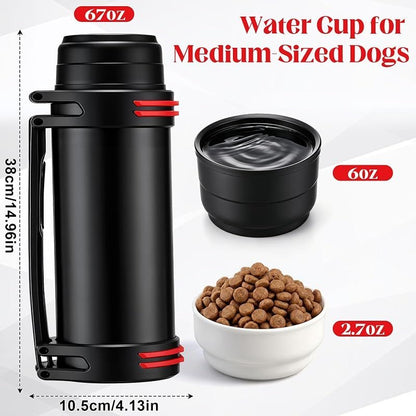 Grande gourde pour chien 2 L en acier inoxydable isotherme – Abreuvoir de voyage portable avec couvercle bol amovible pour la marche, la randonnée et le camping, anti-fuite pour chiens de toutes tailles