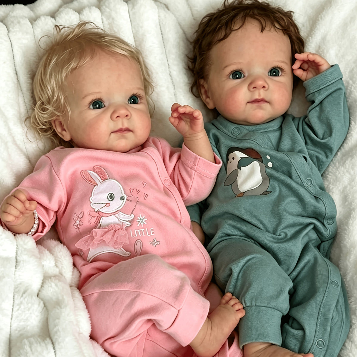 Ensemble de poupons jumeaux reborn Lifelooking de 46 cm – Poupées nouveau-nés réalistes avec corps entier en vinyle souple, cheveux bouclés implantés, tétines, couches et certificats de naissance, cadeau de jeu de rôle pour enfants de 3 ans et plus