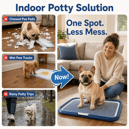 Bac à litière étanche pour chien, toilettes d'intérieur pour chiot avec grille amovible, support de tapis de propreté lavable pour l'apprentissage des chiots en appartement, station sanitaire pour petits et moyens chiens