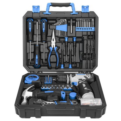 Ensemble d'outils avec perceuse sans fil 119/151 pièces, 8V rechargeable USB-C avec LED – Kit de réparation domestique tout-en-un léger pour femmes, bricolage, jardinage et montage de meubles, 6 couleurs, idée cadeau idéale
