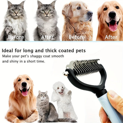 Peigne de démêlage pour animaux, lot de 2, râteau à sous-poil double face pour chiens et chats – Brosse de mue en acier inoxydable pour éliminer les nœuds, les enchevêtrements et les poils morts, pour grandes et petites tailles