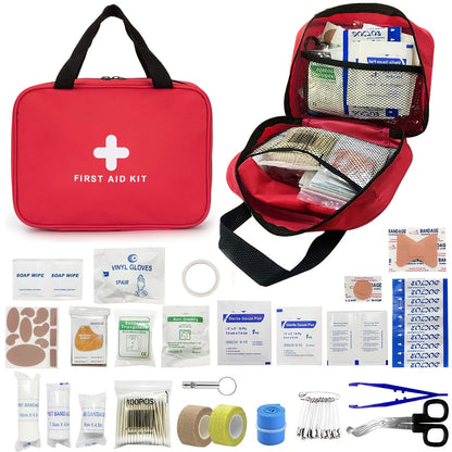 Trousse de premiers secours de 338 pièces, kit médical d'urgence compact et imperméable - Fournitures d'urgence pour la maison, le bureau, la voiture, les voyages, le camping, la randonnée et le bateau, rouge