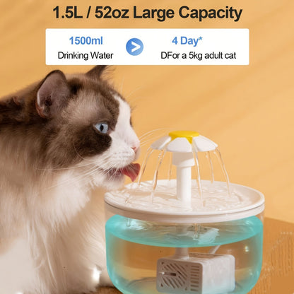 Fontaine à eau pour animaux 1,5 L, silencieuse, alimentée par USB, sans BPA - Fontaine automatique pour chats et petits animaux, facile à nettoyer, sans pile, distributeur d'eau filtrée fraîche en continu