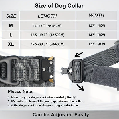 Collier tactique pour chien avec support GPS - Collier robuste en nylon de style militaire pour toutes les races, collier de dressage ajustable et sécurisé, 5 couleurs et 4 tailles (M/L/XL) pour chiens de grande et moyenne taille