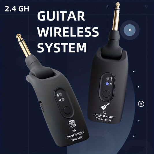 Wireless Guitar System 2.4GHz with Rechargeable Battery - Low Latency Audio Transmitter & Receiver for Electric Guitar, Acoustic, Bass, Violin & Keyboard, Plug & Play Instrument Wireless Kit