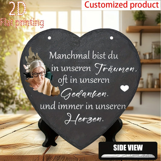 Plaque commémorative avec cadre photo - Art mural en forme de cœur en résine bohème pour cadeau de deuil ou sympathie pour animal de compagnie, décoration de jardin intérieur/extérieur de 16 cm pour êtres chers disparus, design plat 2D coupe-vent
