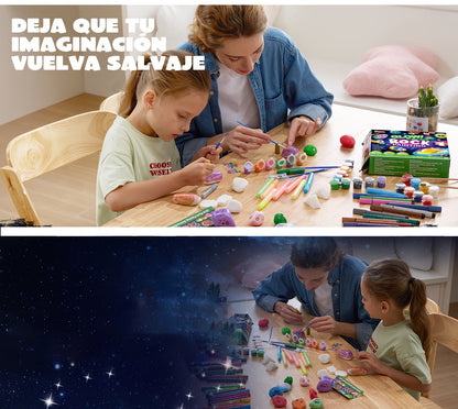 Kit de peinture sur galets phosphorescents pour enfants dès 6 ans – Ensemble complet d'arts créatifs avec 10 galets, 17 peintures, pierres précieuses, pinceaux et autocollants | Jouet créatif STEM pour garçons et filles, cadeau d'anniversaire et de Pâques