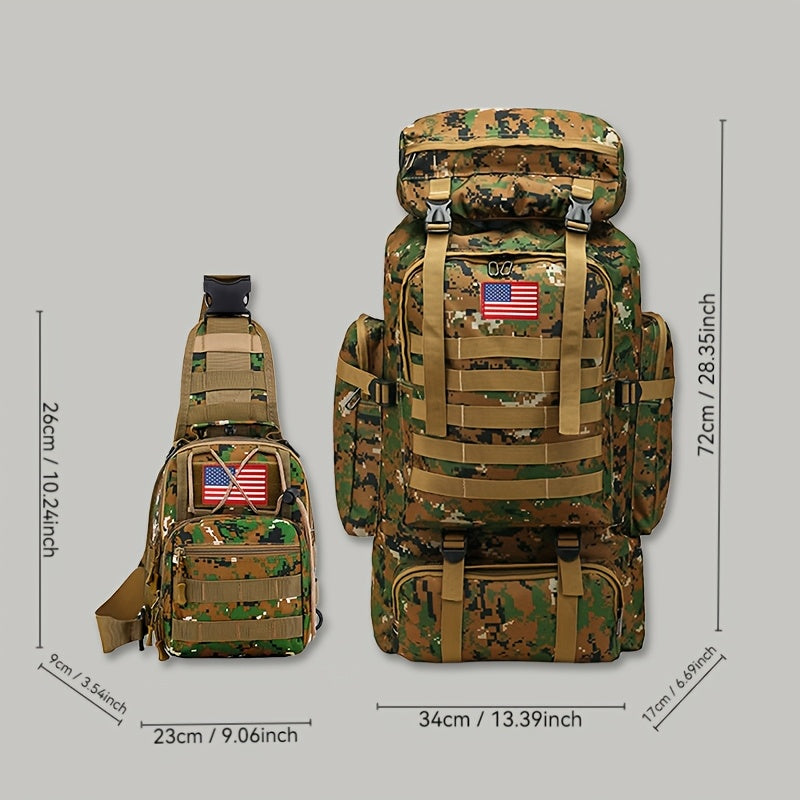 Ensemble tactique 2 pièces : Sac à dos et sac de poitrine - Sac d'assaut 80 L pour 3 jours pour homme, sac à dos militaire en polyester avec système MOLLE pour la randonnée, le camping, la chasse, les voyages et les sports de plein air