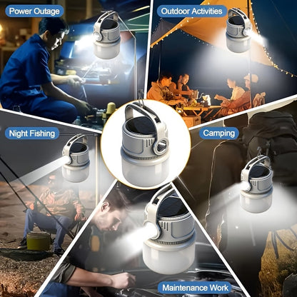 Lanterne de camping LED solaire rechargeable 6 modes - Batterie externe USB, crochet, autonomie 4-8 heures, éclairage extérieur portable pour camping sous tente, randonnée, alpinisme et urgence