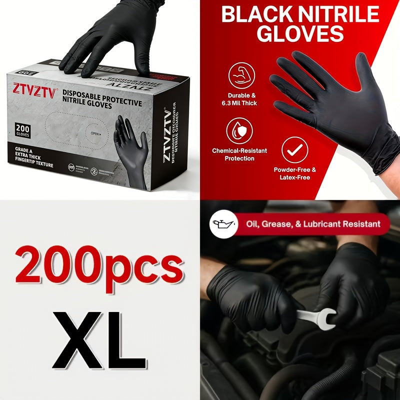 Gants jetables en nitrile noir, boîte de 200, sans latex, résistants aux produits chimiques, haute densité, coupe flexible, usage industriel pour le nettoyage, le tatouage, la peinture, le lavage de voiture – S M L XL