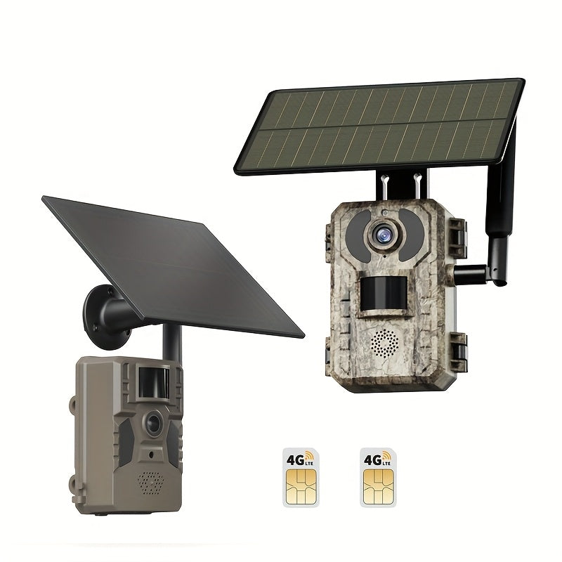 Caméra de chasse 4G sans Wi-Fi 2K 1440P à énergie solaire – Carte SIM intégrée, vision nocturne 23 m, déclenchement 0,2 s, batterie 7800 mAh, caméra de surveillance et de chasse extérieure sans fil pour zones isolées