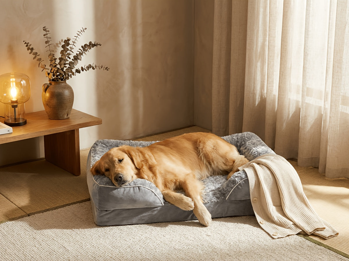Lit orthopédique pour chien extra large lavable – Canapé en mousse à mémoire de forme en forme de C avec housse amovible, fond antidérapant et rebord de soutien pour chiens de grande et très grande taille, gris