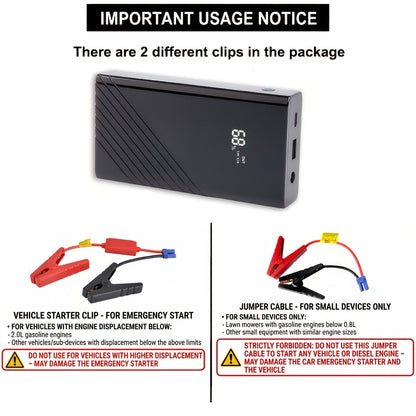 Démarreur de batterie portable pour voiture 1600A–3000A 12V – Booster d'urgence compact pour moteurs essence et diesel avec ports de charge USB et lampe de poche LED