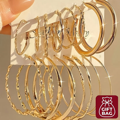 Lot de 16 boucles d'oreilles minimalistes en métal torsadé pour femme – Coffret cadeau hypoallergénique composé de clous et de créoles dorés pour le quotidien, les fêtes et les occasions spéciales