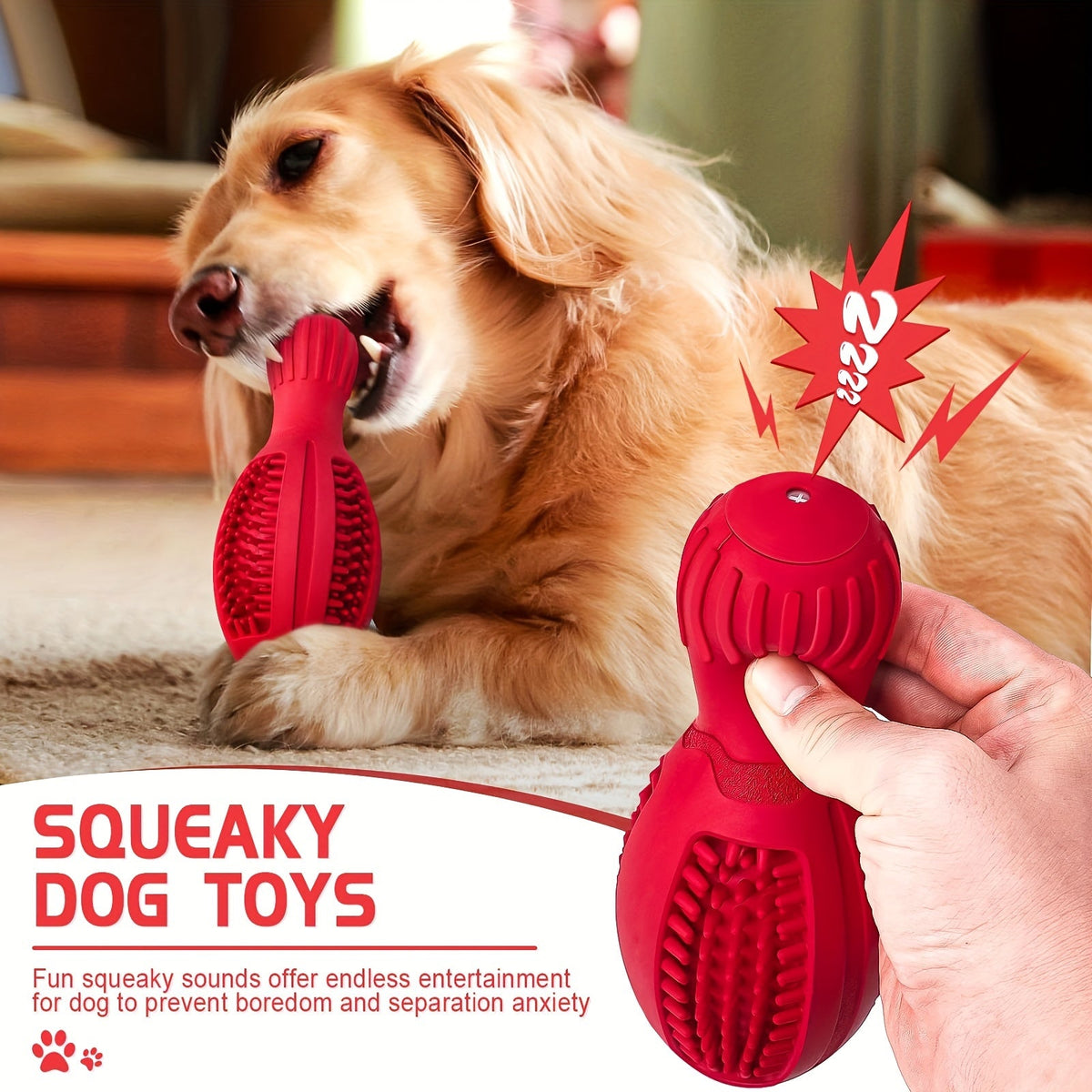 Jouet à mâcher interactif pour chien avec distributeur de nourriture et mangeoire lente – Jouet puzzle durable en caoutchouc pour le nettoyage des dents, jouet de dressage couineur pour chiens de petites, moyennes et grandes races