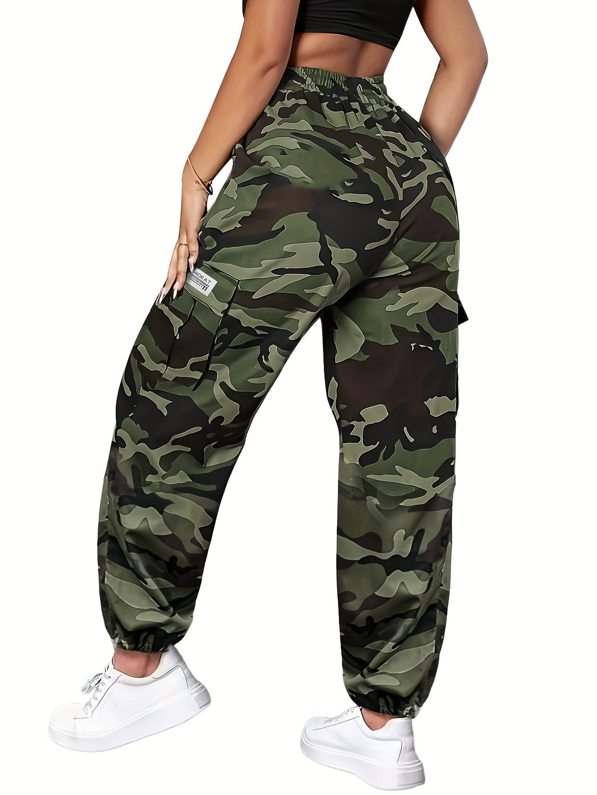 Pantalon cargo camouflage pour femme – Pantalon long décontracté pour la randonnée et le plein air, léger et respirant, multipoches, taille élastique, XS-XXL, camouflage
