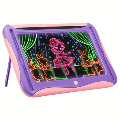 Tablette à dessin lumineuse LED pour enfants de 3 à 8 ans – Kit d’art phosphorescent avec 9 cartes recto-verso et 6 marqueurs, jouet éducatif de voyage, cadeau d'anniversaire et de Noël pour filles et garçons