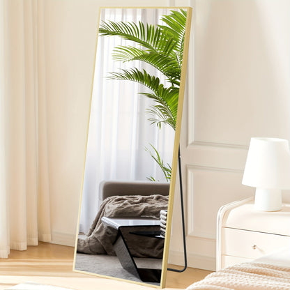 Miroir sur pied pleine longueur avec lumières LED - Sommet arqué et rectangulaire, cadre en aluminium, miroir habillage sur pied de 180 cm pour chambre et salon, noir or blanc, verre trempé de 5 mm