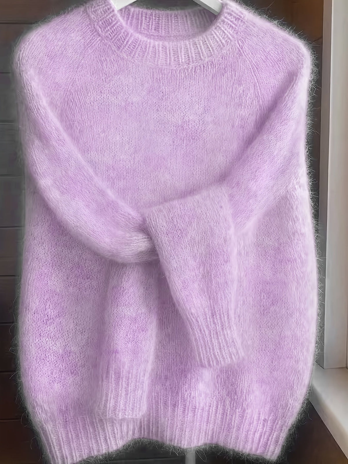 Pull à col rond style français pour femme | Pull en maille 100 % polyester doux et confortable, haut élégant à manches longues et coupe droite pour le printemps et l'automne