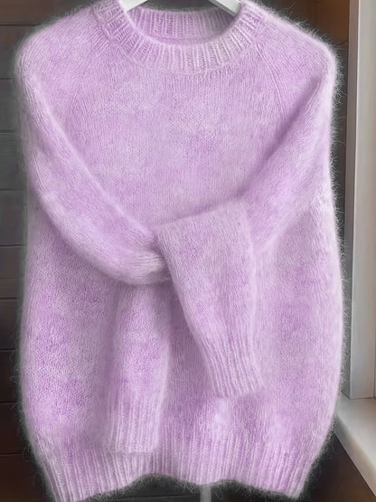 Pull à col rond style français pour femme | Pull en maille 100 % polyester doux et confortable, haut élégant à manches longues et coupe droite pour le printemps et l'automne