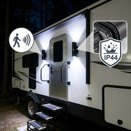 Lot de 4 appliques murales à détecteur de mouvement – Veilleuse LED magnétique, sans fil et rechargeable, double tête, 3 couleurs RVB, pour chambre, escalier, placard, armoire et intérieur de camping-car | Velora