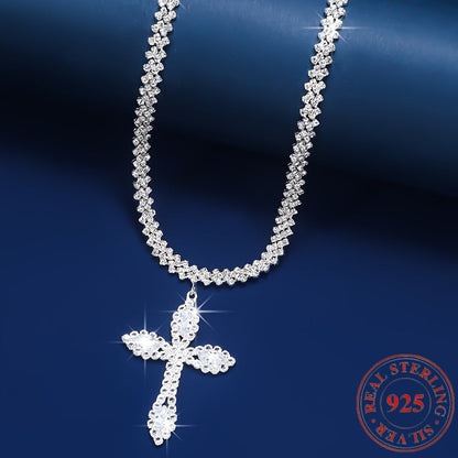 Collier avec pendentif croix en argent sterling 925 – Éclat de cristaux en zirconium cubique, design élégant et luxueux, cadeau parfait pour femmes et hommes pour un anniversaire, Noël et les occasions religieuses