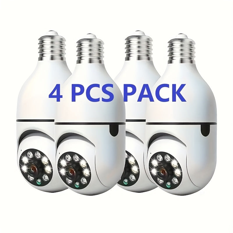 Lot de 4 ampoules caméra de sécurité WiFi 1080P HD – Suivi de mouvement par IA à 360°, PTZ intelligent, vision nocturne PIR, WiFi bi-bande 2,4G/5G, contrôle via application, fixation murale – Système de caméra de surveillance intérieure pour domicile