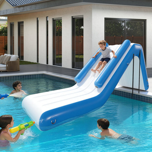 Toboggan gonflable PAPAJET pour jeux en extérieur, glissière d'eau en PVC renforcé de 3/4,5/4,8 m pour piscine, lac, yacht et fête, avec  rails latéraux surélevés, installation rapide par sangles - Disponible en bleu et gris