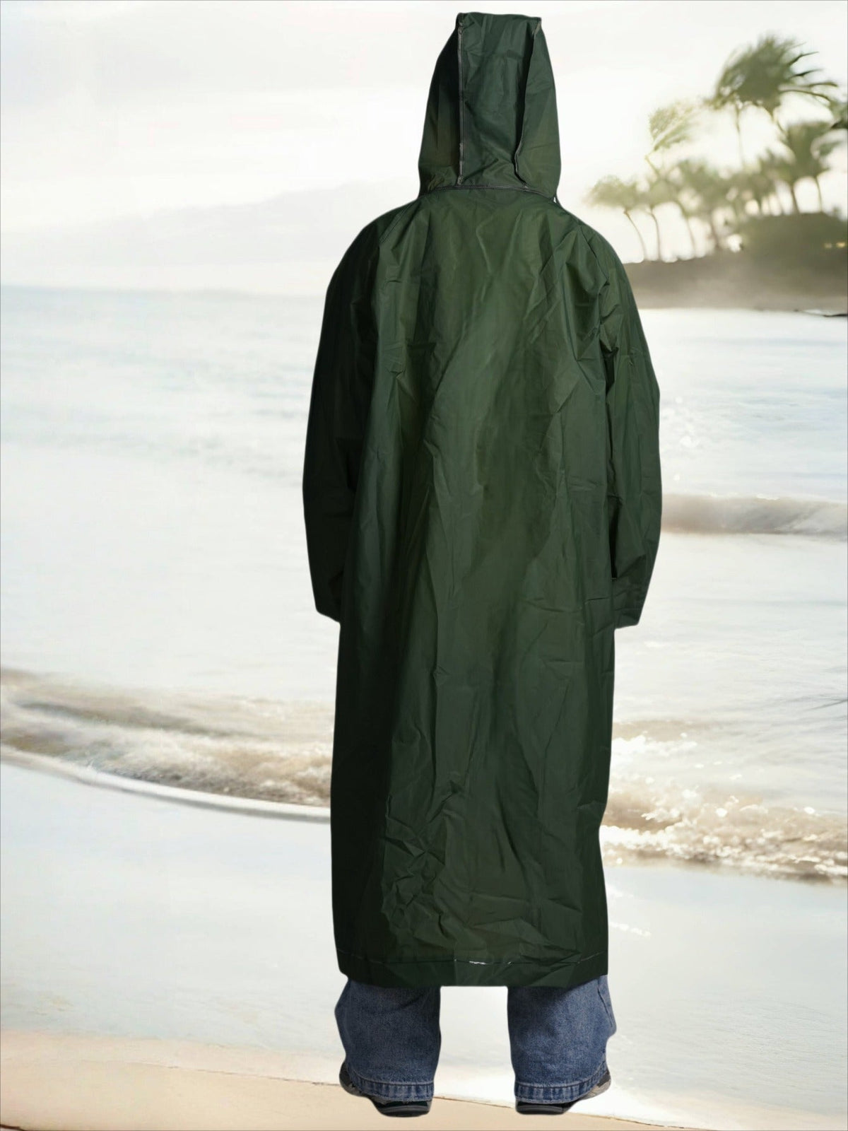 Imperméable long à capuche pour hommes et femmes – Veste de pluie coupe-vent à fermeture éclair intégrale avec capuche réglable, coupe ample et respirante pour la randonnée, le cyclisme, la pêche et le vélo – Vêtement de pluie unisexe pour adultes
