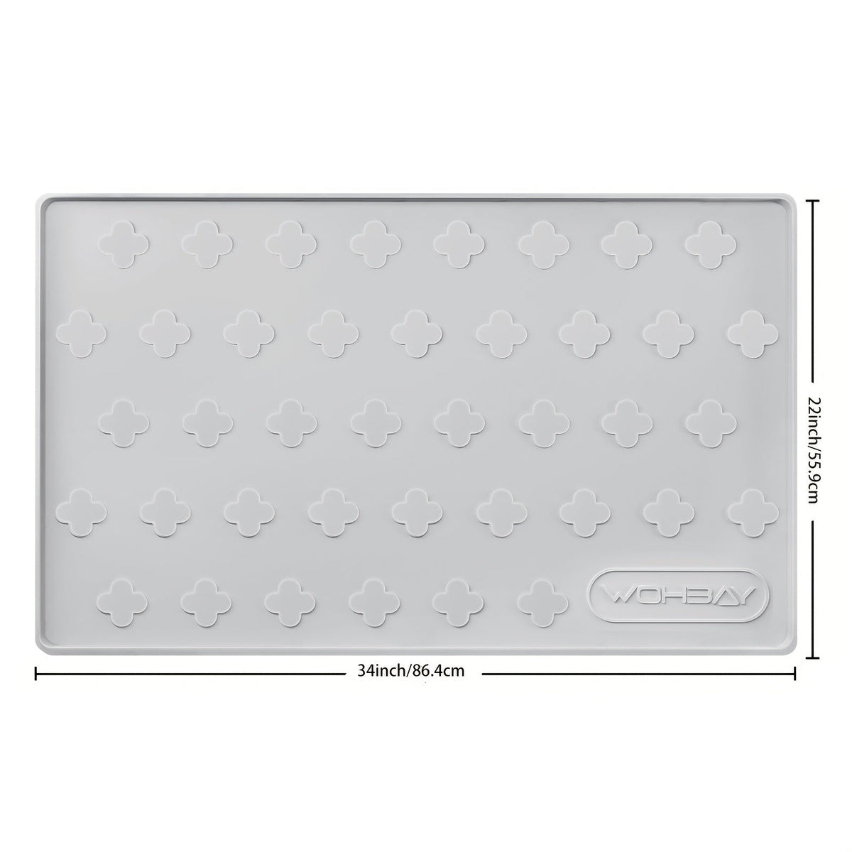 Tapis étanche en silicone pour sous-évier 86 x 56 cm, bac de rétention pour meuble de cuisine ou de salle de bain, capacité jusqu'à 7,5 litres, tapis de protection anti-fuite non toxique avec bords surélevés et motif trèfle à quatre feuilles