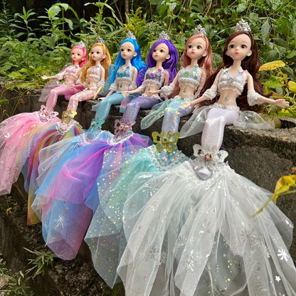 Poupée princesse sirène pour filles 45 cm – Magnifique poupée articulée avec queue en laine, yeux 3D et 11 articulations mobiles, vêtements amovibles, décoration de chambre et jouet, cadeau d'anniversaire ou de Noël